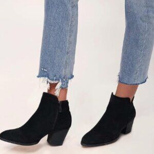 Women’s Faux Suede Ankle Boots, Chunky Low Heel Almond Toe Booties